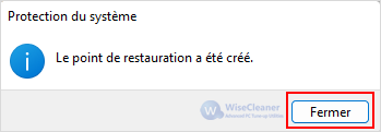 Le point de restauration a été créé