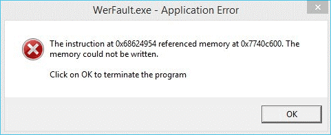 The screenshot of Werfault.exe Error. 