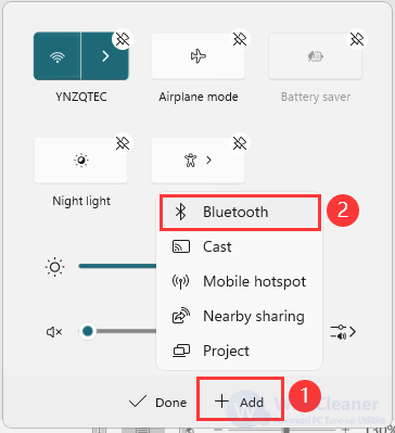 Tap on Add and select Bluetooth from the list to add it to the panel. 