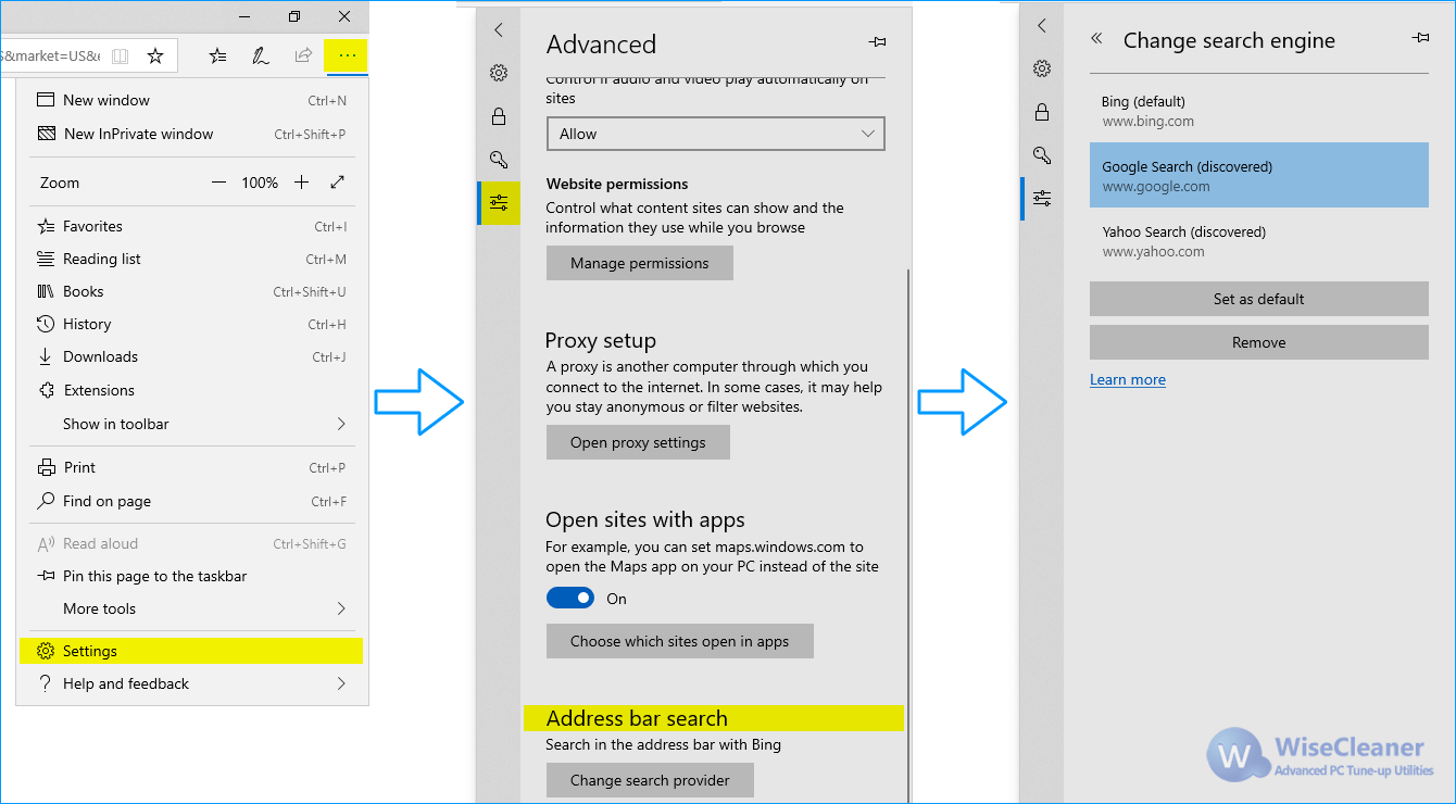 edge legacy Advanced Settings