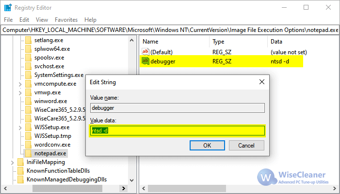 WiseCleaner IFEO New String Value