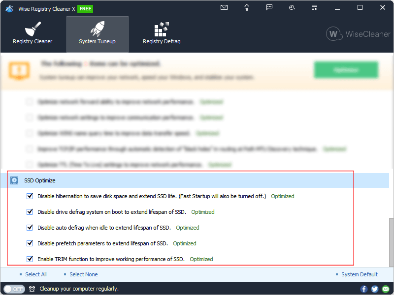 Wise Registry Cleaner optimize SSD disks