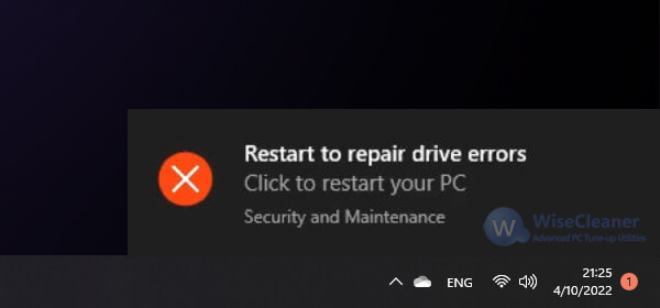 fixed Restart to Repair Drive Errors