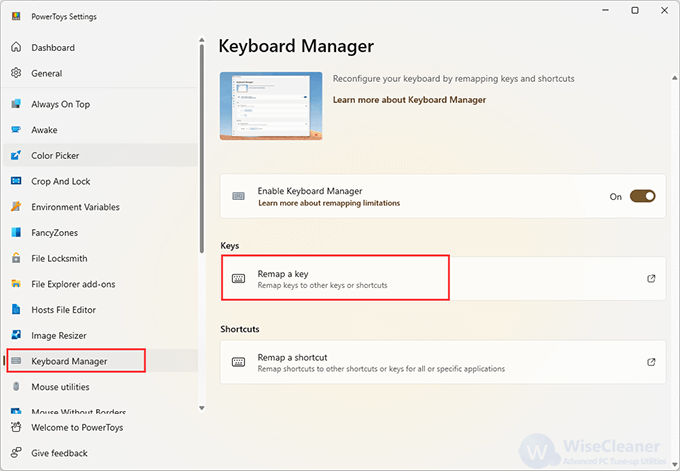 Click the Keyboard Manager in PowerToys. 