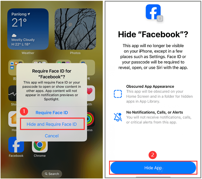 3.	Tap Require Face ID again, then select Hide and Require Face ID 