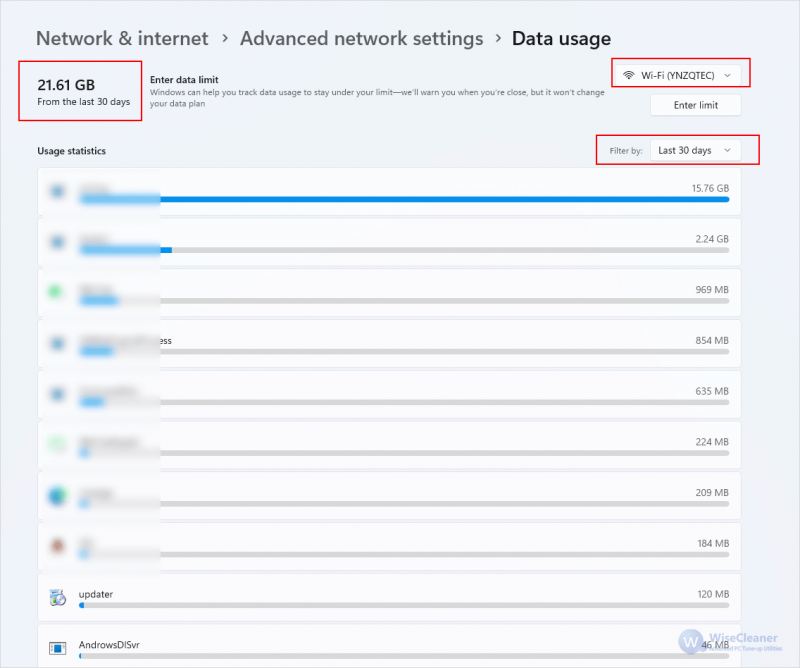 see data usage