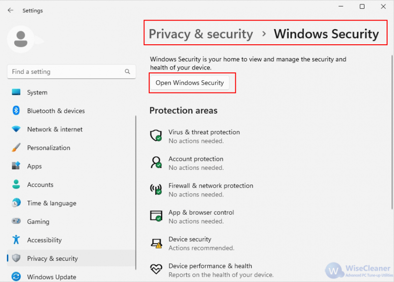 Navigate to Open Windows Security.