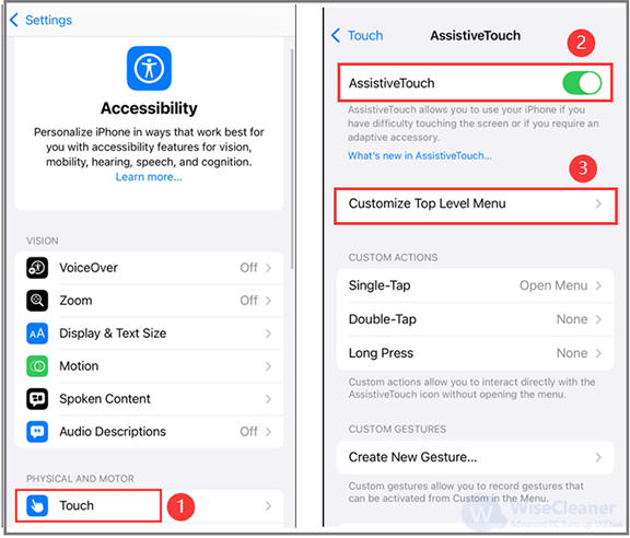 Tap on Customize Top Level Menu. 