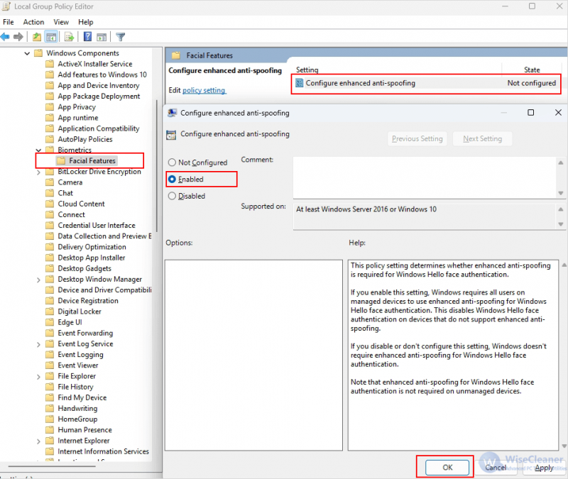 Enable Anti-Spoofing via Group Policy Editor